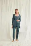 Dantelli Önü Düğmeli Hamile Lohusa 3'lü Viskon Pijama Takımı-1