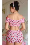Pembe Çilek Desenli Şortlu Sütyen Takımı-2