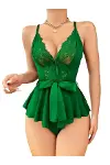 Yeşil Dantel İşlemeli Kurdelalı Tül Babydoll-1