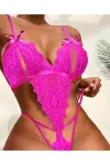 Fiyonklu Dantelli Fuşya Body-3