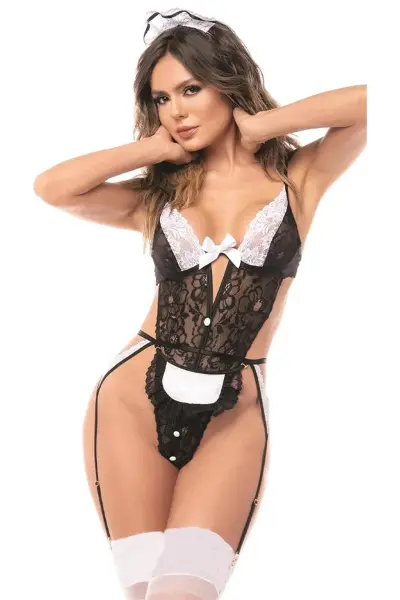 Siyah Dantelli Body Kostümü