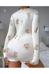 Mulvxbrf Brf02 Pamuklu Beyaz Ayıcık Desenli Düğmeli Uzun Kol Tulum Pijama (Mulvix)-3