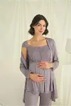 Dantelli Önü Düğmeli Hamile Lohusa 3'lü Pijama Takımı-4