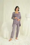 Dantelli Önü Düğmeli Hamile Lohusa 3'lü Pijama Takımı-1