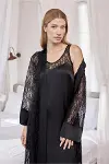 %100 Viskon Dantelli ve Dekolteli Saten Sabahlık Takımı-4