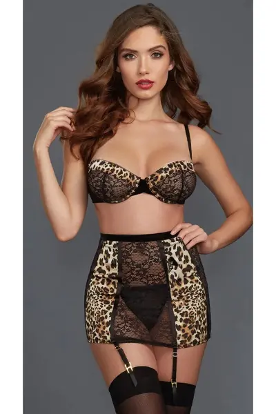 Leopar Desenli Jartiyerli Sütyen Takımı