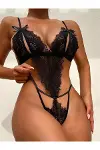 Fiyonklu Dantelli Siyah Body-1