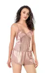 Koyu Pudra Saten Babydoll Şort Takımı-2