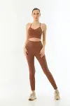 Kahve MI 3921 Soft Seamless Ripli Tayt Yoga Takımı-1