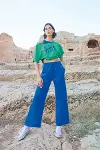 Kısa Kollu "Never Give Up" 3'lü Crop Eşofman Takımı-4