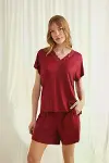 Kısa Kollu Dantelli V Yaka Şort Pijama Takımı-8