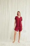 Kısa Kollu Dantelli V Yaka Şort Pijama Takımı-1