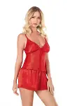 Kırmızı Saten Babydoll Şort Takımı-2