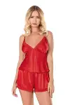 Kırmızı Saten Babydoll Şort Takımı-1