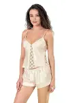Fildişi Saten Babydoll Şort Takımı-2