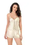 Fildişi Saten Babydoll Şort Takımı-1