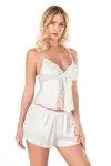 Ekru Saten Babydoll Şort Takımı-1
