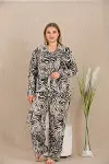 Büyük Beden Çizgili Düğmeli Uzun Kol Viskon Pijama Takımı-2