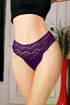 Büyük Beden Bel Kısmı Dantelli Mor Tanga String-1
