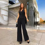 Kadın Askılı önden Düğmeli Bluz Ve Pantolon Keten Ikili Takım-5