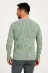 Erkek Bisiklet Yuvarlak Yaka Triko Kazak Pamuklu Kalın Fitilli Dokuma, Regular Fit Uzun Kollu Kışlık Model - Mint Yeşili-3
