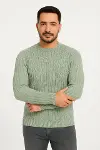 Erkek Bisiklet Yuvarlak Yaka Triko Kazak Pamuklu Kalın Fitilli Dokuma, Regular Fit Uzun Kollu Kışlık Model - Mint Yeşili-4