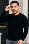 Erkek Fitilli Triko Kazak 3lü Set Bej Gri Siyah Regular Fit Bisiklet Yaka Triko Seti Kazak Modeli-2