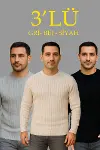 Erkek Fitilli Triko Kazak 3lü Set Bej Gri Siyah Regular Fit Bisiklet Yaka Triko Seti Kazak Modeli-1