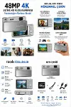 Dijital Kamera 4K HD 48MP 8X Zoom Flaşlı Kayar Retro Video Kamera 2.4’’ Ekran 64GB SD Kart Hediyeli Gümüş-2