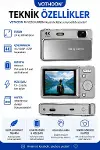 Dijital Kamera 4K HD 48MP 8X Zoom Flaşlı Kayar Retro Video Kamera 2.4’’ Ekran 64GB SD Kart Hediyeli Gümüş-5