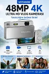 Dijital Kamera 4K HD 48MP 8X Zoom Flaşlı Kayar Retro Video Kamera 2.4’’ Ekran 64GB SD Kart Hediyeli Gümüş-1