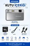 Dijital Kamera 4K HD 48MP 8X Zoom Flaşlı Kayar Retro Video Kamera 2.4’’ Ekran 64GB SD Kart Hediyeli Siyah-5
