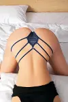 Lacivert Yanları İp Detaylı Tanga String-3