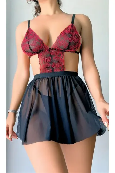Tül Mini Babydoll Takım