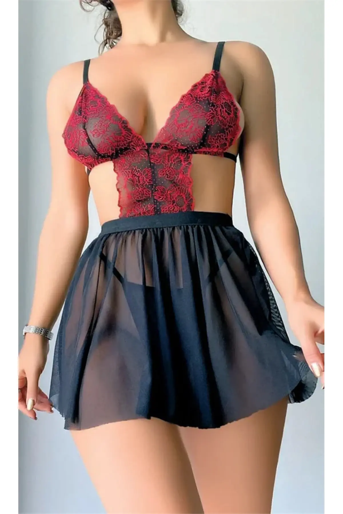 Tül Mini Babydoll Takım