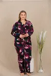 Büyük Beden Renkli Desenli Düğmeli Uzun Kol Viskon Pijama Takımı-2
