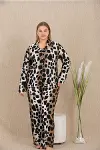 Büyük Beden Siyah Benekli Düğmeli Uzun Kol Viskon Pijama Takımı-2