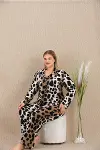 Büyük Beden Siyah Benekli Düğmeli Uzun Kol Viskon Pijama Takımı-1