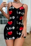 Love Desenli Siyah Saten Gecelik-1