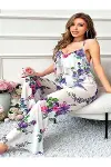 Özel Tasarım Büyük Beden Çiçek Desenli Fırfırlı 2'li Pijama Takımı-2