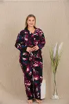 HERŞEYTREND Büyük Beden Renkli Desenli Düğmeli Uzun Kol Viskon Pijama Takımı-2