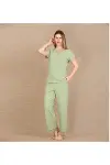 HERŞEYTREND Pamuklu Şık Tasarım Dantel İşlemeli Yeşil Kısa Kol Pijama Takımı-2