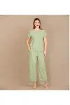 HERŞEYTREND Pamuklu Şık Tasarım Dantel İşlemeli Yeşil Kısa Kol Pijama Takımı-1