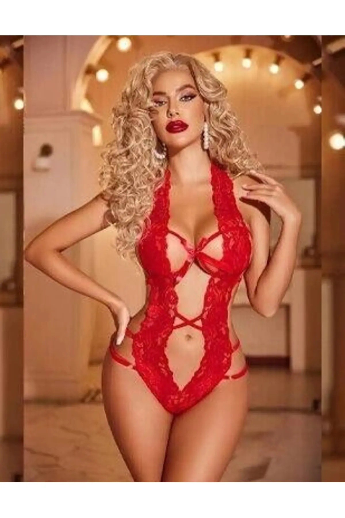 Dantelli Derin Dekolteli Seksi Body V2906