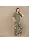 Şık Tasarım Çiçek Desenli Yeşil Kısa Kol Viskon Pijama Takımı-2