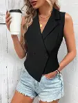 Kadın Kolsuz Yakalı Yandan Düğmeli Atlas Yelek-2