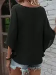 Kadın Kısa Kollu V Yakalı Salaş Viskon Bluz-3
