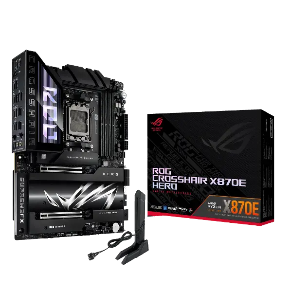 ROG CROSSHAIR X870E HERO, 4xDDR5, 5xM.2, HDMI, DP, Type-C, PCIe 5.0, 2xWi-Fi 7, Bluetooth v5.4, AMD Ryzen 9000-8000 ve 7000 Serisi, AM5 Soket Anakart