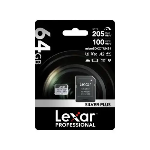 64GB LMSSIPL064G-BNANG MICROSD HIGH-PERFORMANCE SILVER PLUS MICROSDXC UHS-I UP TO 205MB/S READ 100MB/S WRITE C10 A2 V30 U3