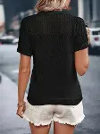 Kadın Kısa Kollu Yaka Detay Triko Bluz-2